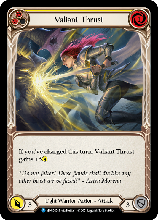 Valiant Thrust (Yellow) [MON040-RF] (Monarch)  1st Edition Rainbow Foil