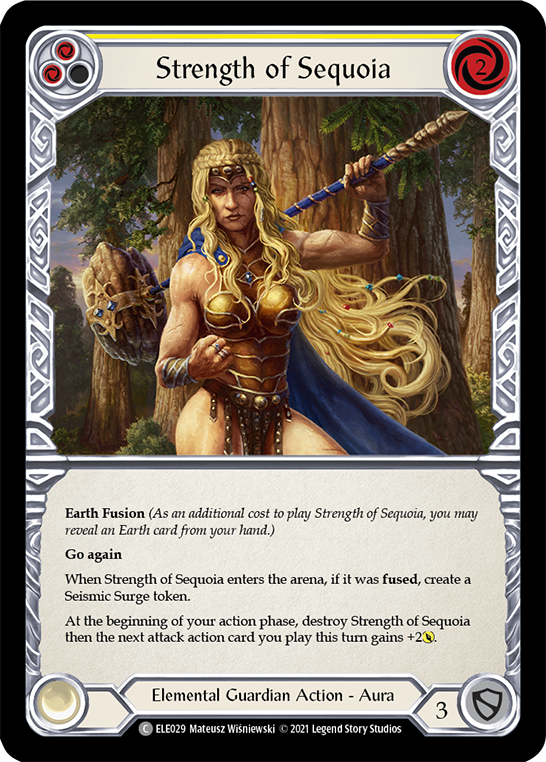 Strength of Sequoia (Yellow) [ELE029] (Tales of Aria)  1st Edition Rainbow Foil